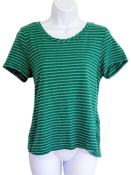 Anthropologie Tops - ANTHROPOLOGIE Green Striped Tiered Ruffle Hem Cotton Top Shirt Medium